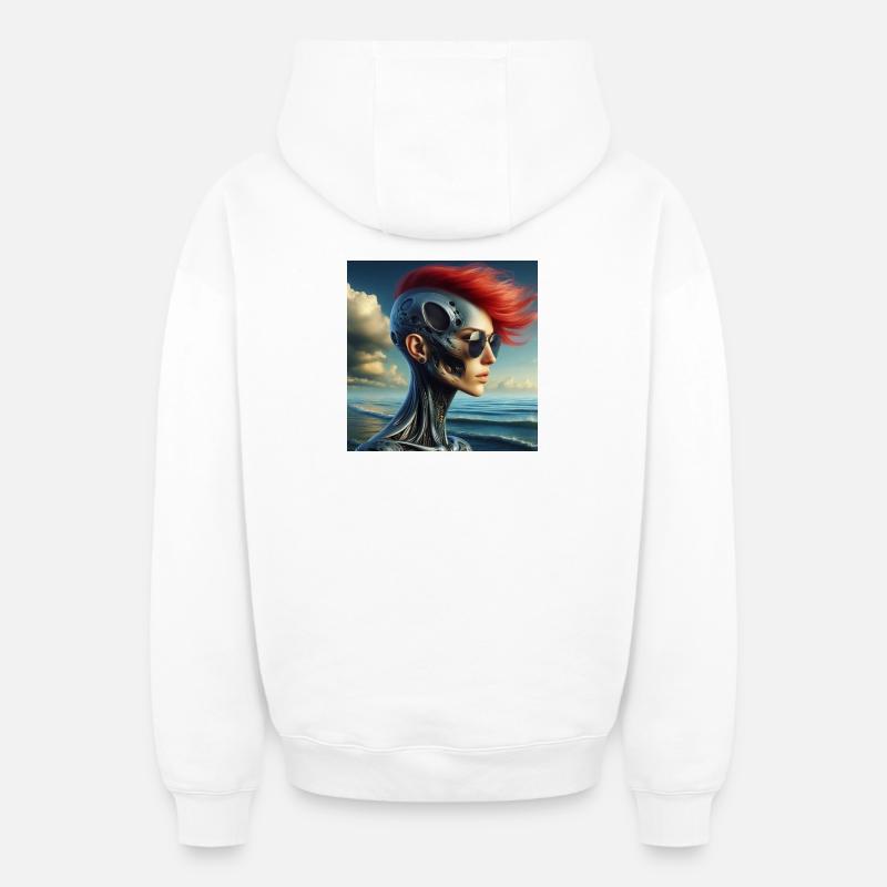 Femme Cyberpunk - Sweat à capuche unisexe zippé oversize épais SPREAD - blanc