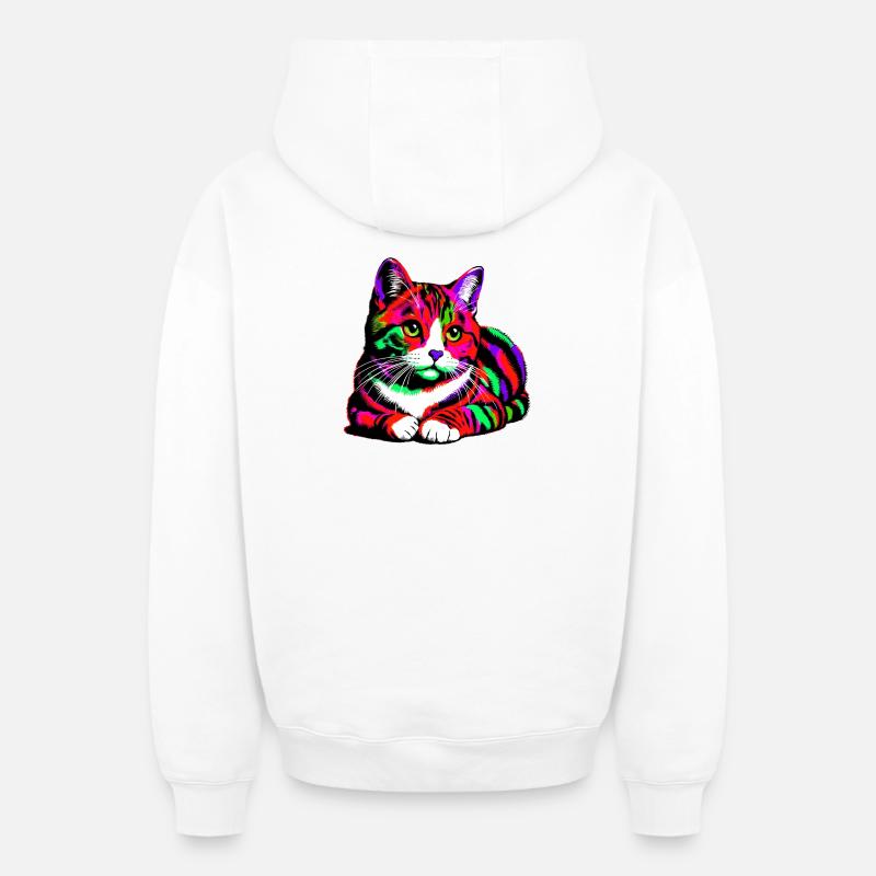 Chat - Sweat à capuche unisexe zippé oversize épais SPREAD - blanc