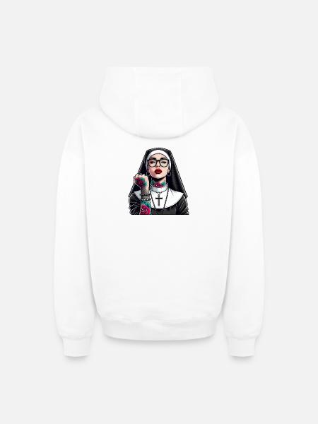 Nun with tattoo - Oversized Heavyweight Unisex Zip Hoodie - white