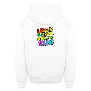 Legally old enough - Oversized Heavyweight Unisex Zip Hoodie - white - Back - AI Model Male 178 light (178cm)