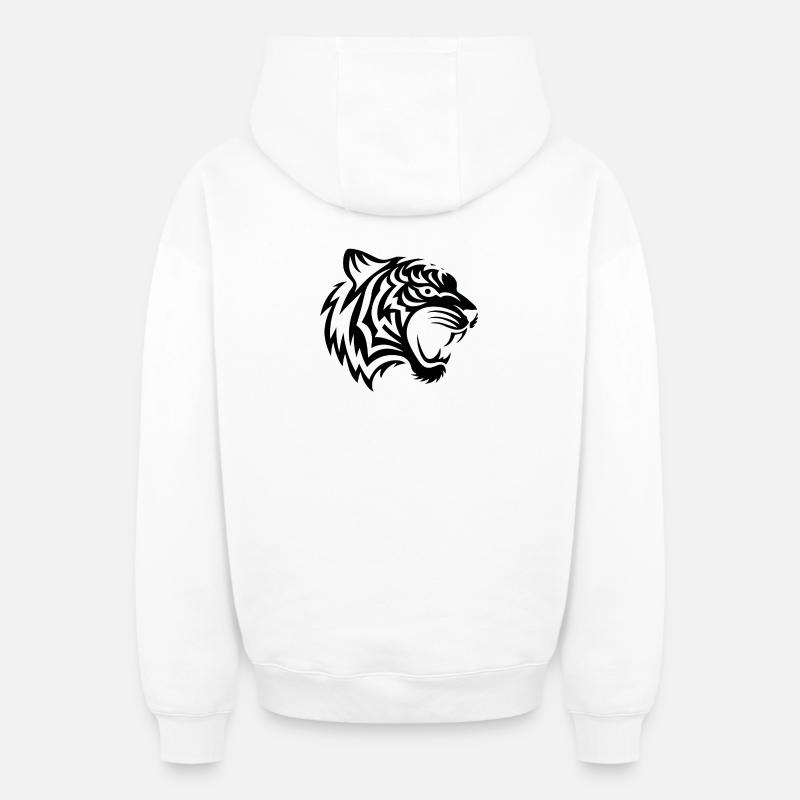 Tigre tribal noir - Sweat à capuche unisexe zippé oversize épais SPREAD - blanc