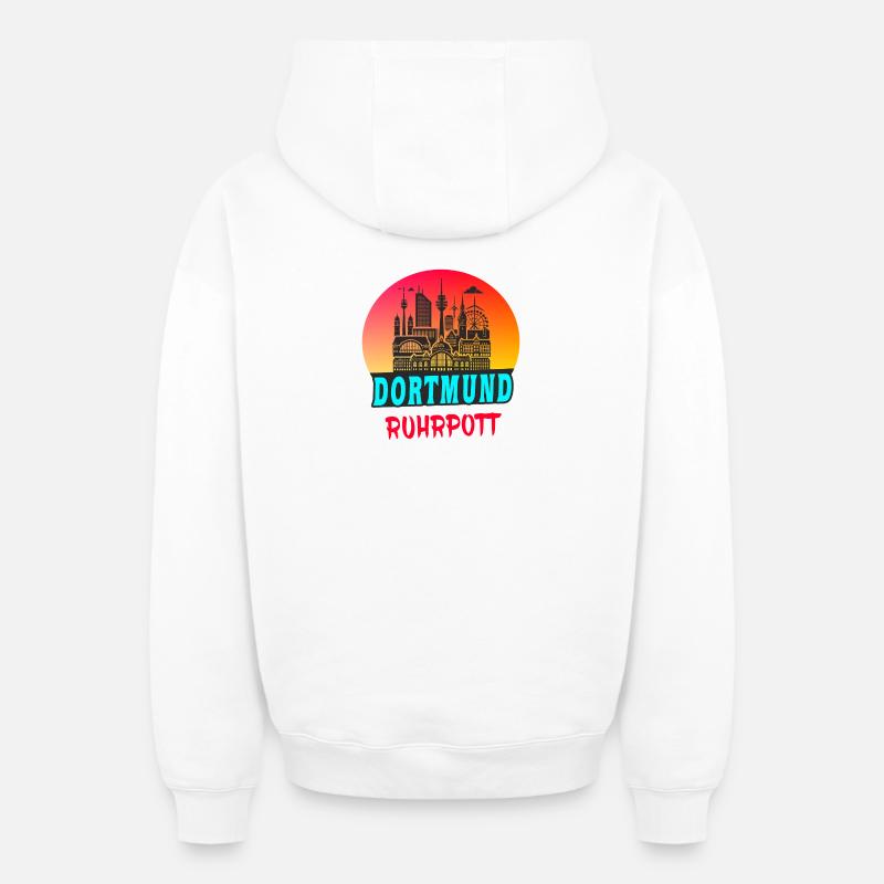 Dortmund Ruhrpott Skyline - Sweat à capuche unisexe zippé oversize épais SPREAD - blanc