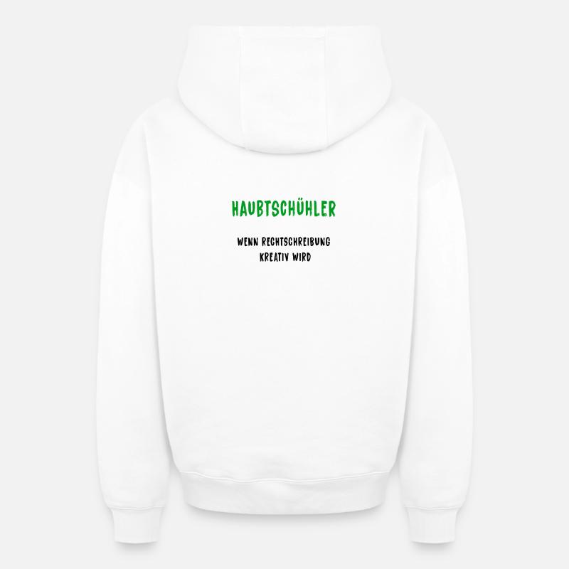 Haubtschühler – Orthographe créative - Sweat à capuche unisexe zippé oversize épais SPREAD - blanc