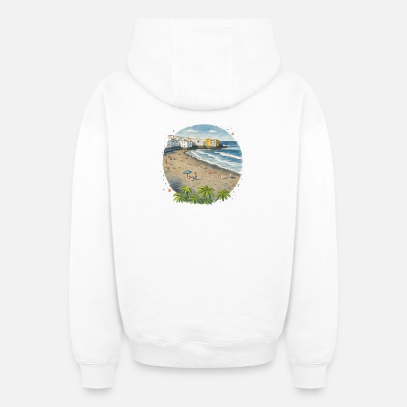 Plage - Sweat à capuche unisexe zippé oversize épais SPREAD - blanc