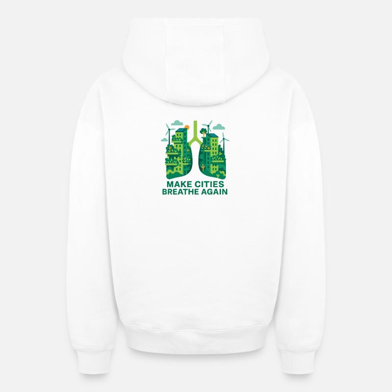 Poumons urbains - Sweat à capuche unisexe zippé oversize épais SPREAD - blanc