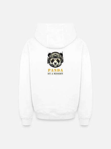Panda in Mission / Military - Oversized Heavyweight Unisex Zip Hoodie - white