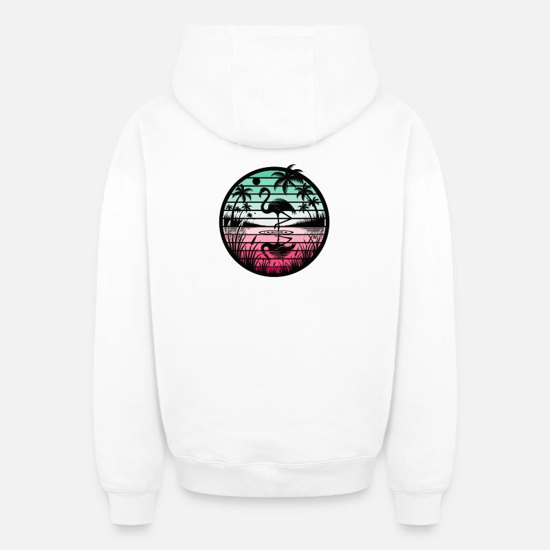 Rétro Flamingo Sunset - Sweat à capuche unisexe zippé oversize épais SPREAD - blanc