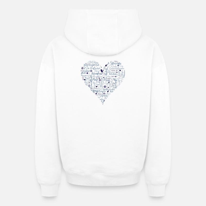 Cœur maritime, bleu - Sweat à capuche unisexe zippé oversize épais SPREAD - blanc