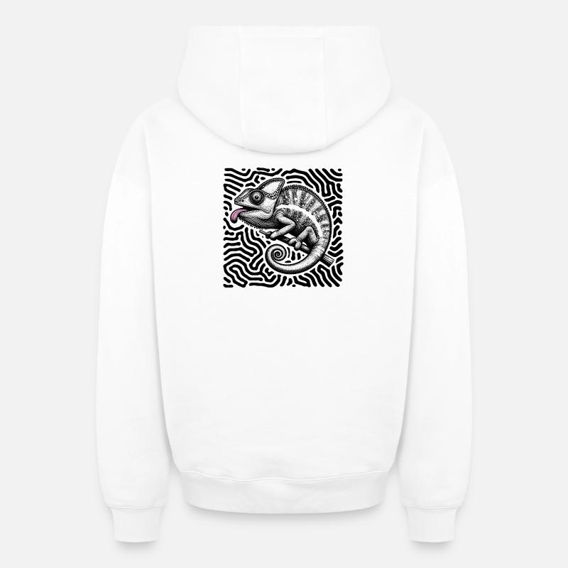 Caméléon art tribal pastel - Sweat à capuche unisexe zippé oversize épais SPREAD - blanc
