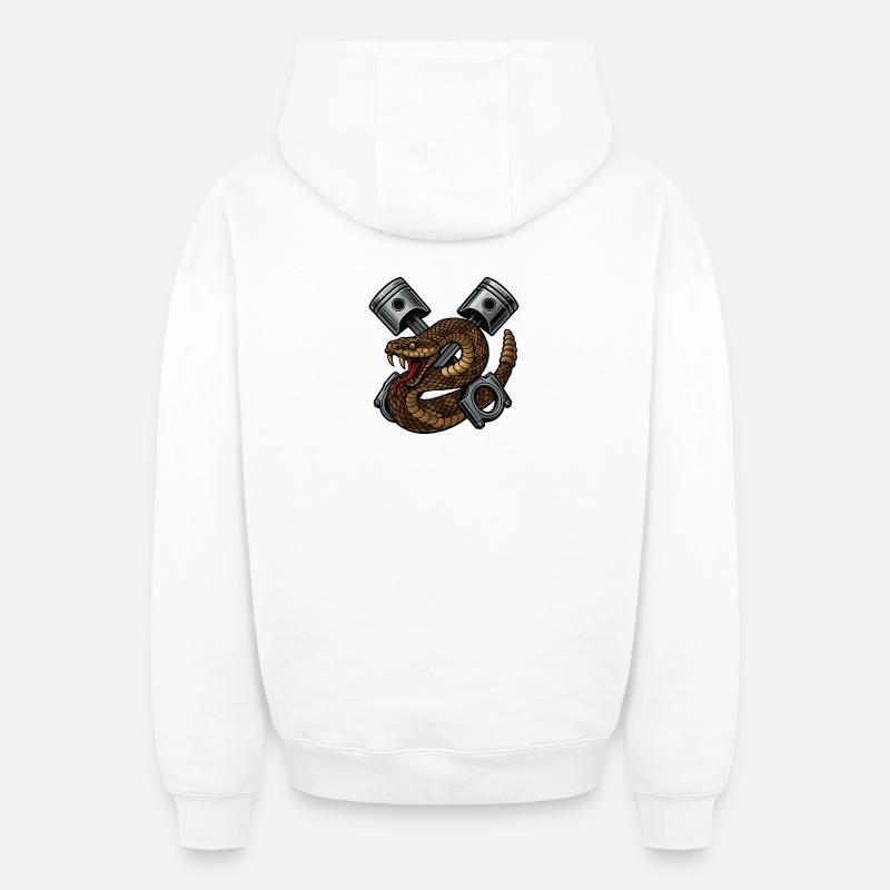 Serpent avec Pistons, Rétro - Sweat à capuche unisexe zippé oversize épais SPREAD - blanc