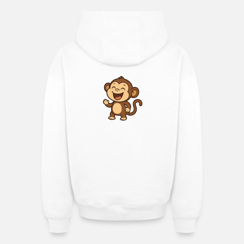 Lachender_Affee - Sweat à capuche unisexe zippé oversize épais SPREAD - blanc
