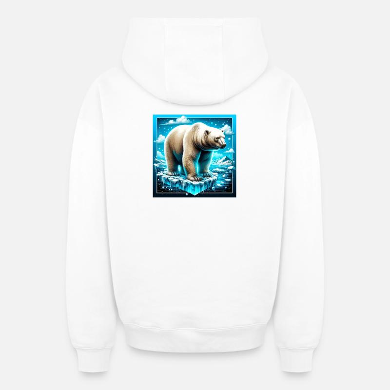 ours blanc - Sweat à capuche unisexe zippé oversize épais SPREAD - blanc