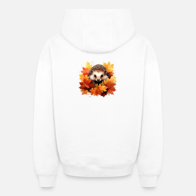 Hérisson d'automne dans les feuilles - Sweat à capuche unisexe zippé oversize épais SPREAD - blanc