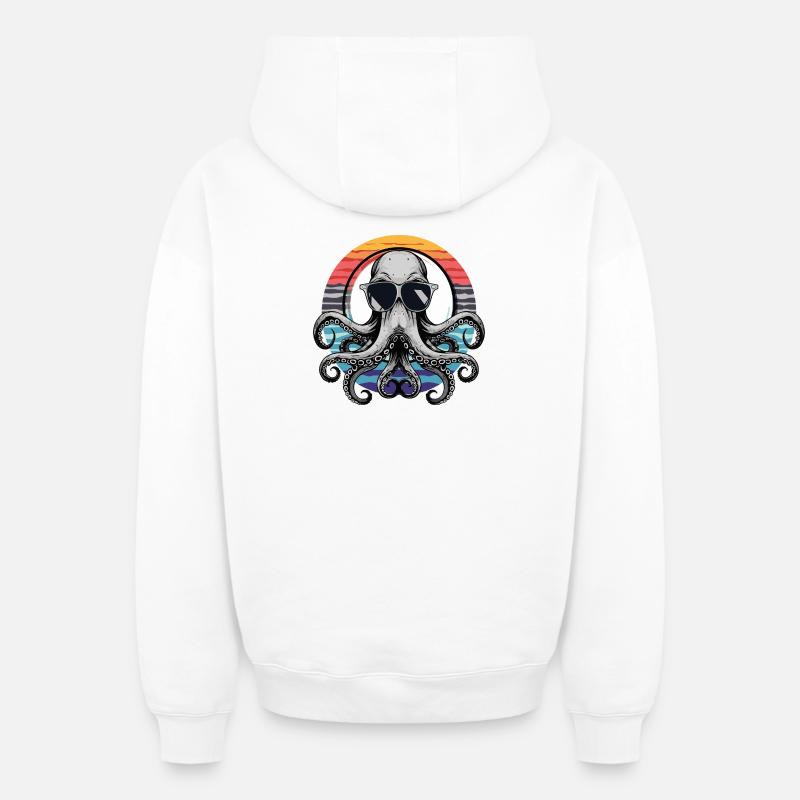 Oktopus mit Sonnenbrille - Oversized Heavyweight Unisex Zip Hoodie - Weiß