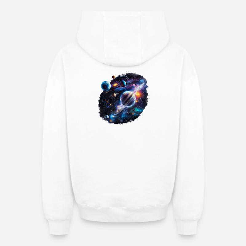 Galactic Planetary System Pattern - Oversized Heavyweight Unisex Zip Hoodie - white