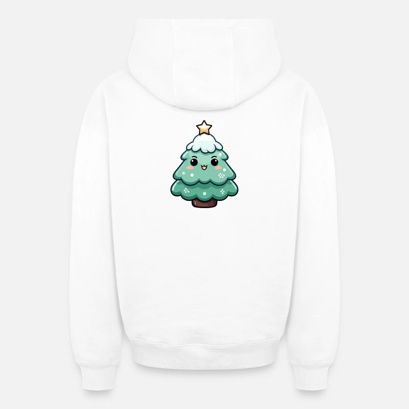 Sapin de Noël étoilé kawaii - Sweat à capuche unisexe zippé oversize épais SPREAD - blanc