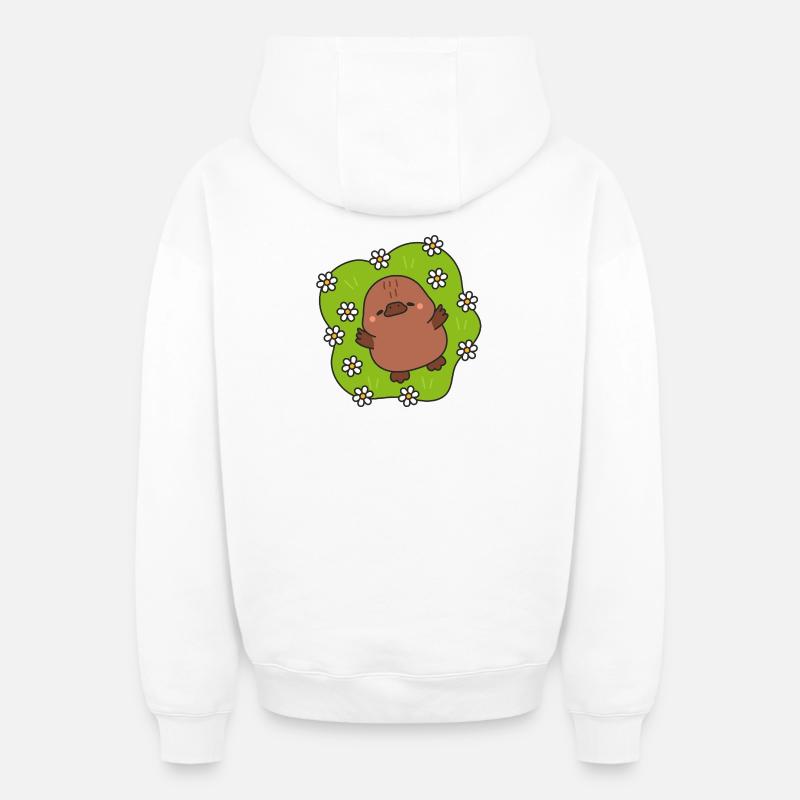 Poussin kawaii sur fond fleurs - Sweat à capuche unisexe zippé oversize épais SPREAD - blanc