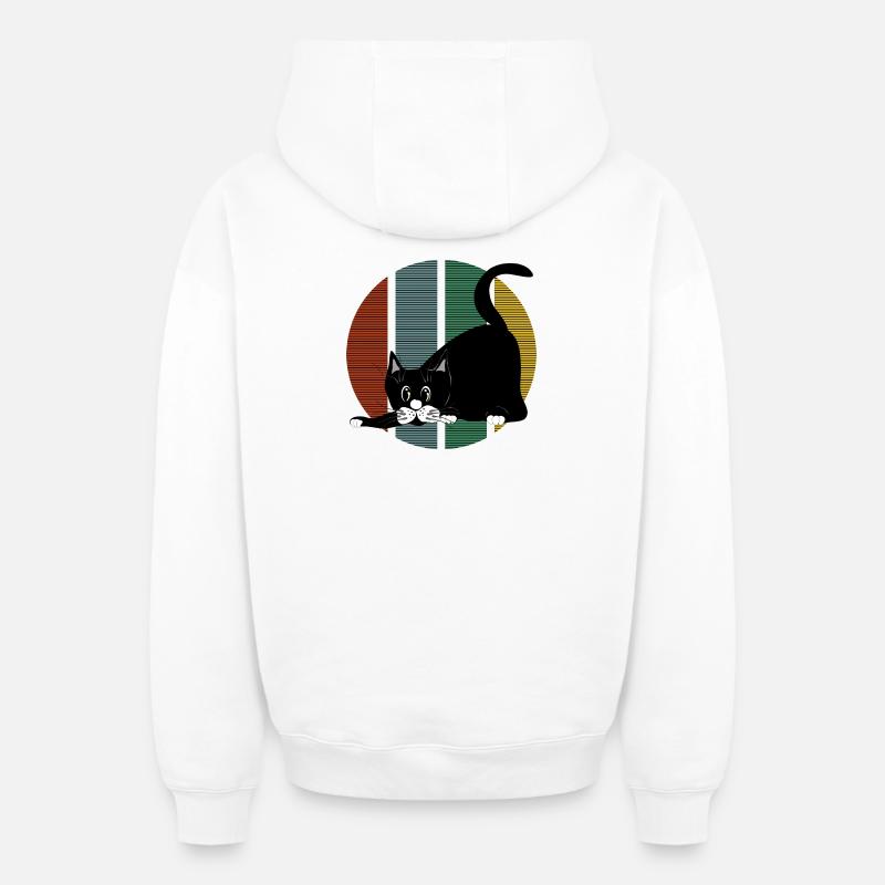 chat - Sweat à capuche unisexe zippé oversize épais SPREAD - blanc