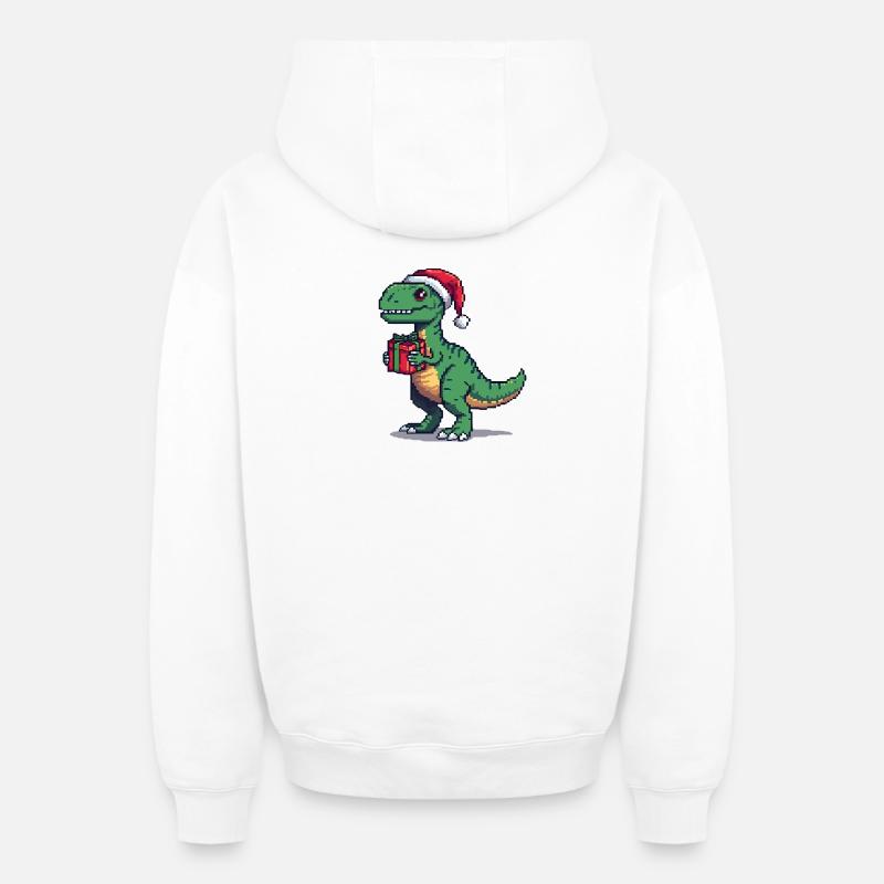 Vélociraptor 8 bits Pixel Noël - Sweat à capuche unisexe zippé oversize épais SPREAD - blanc