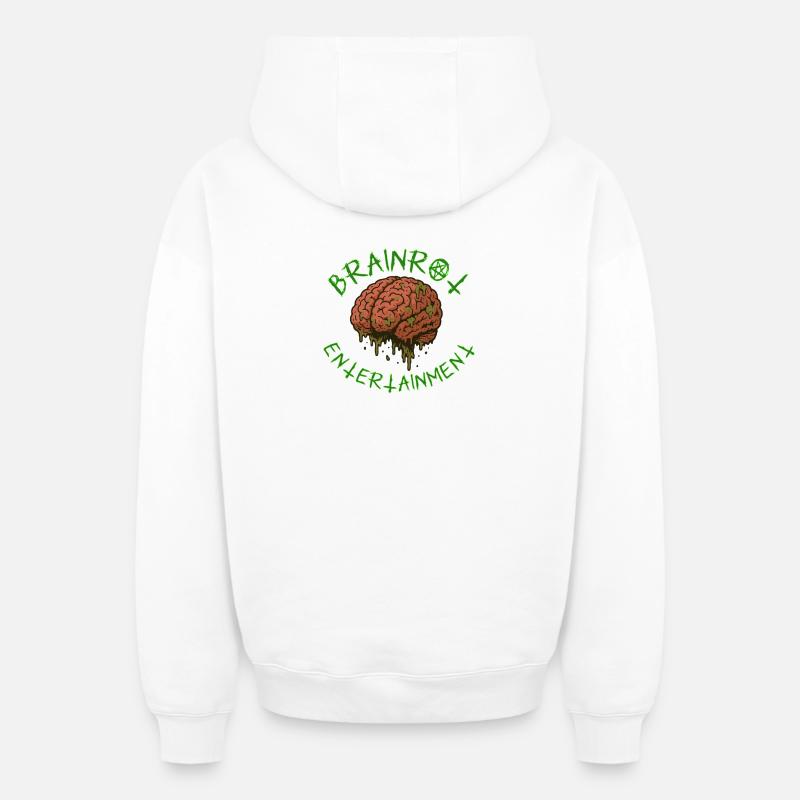 Brainrot Entertainment – Rotten Mind Design - Sweat à capuche unisexe zippé oversize épais SPREAD - blanc