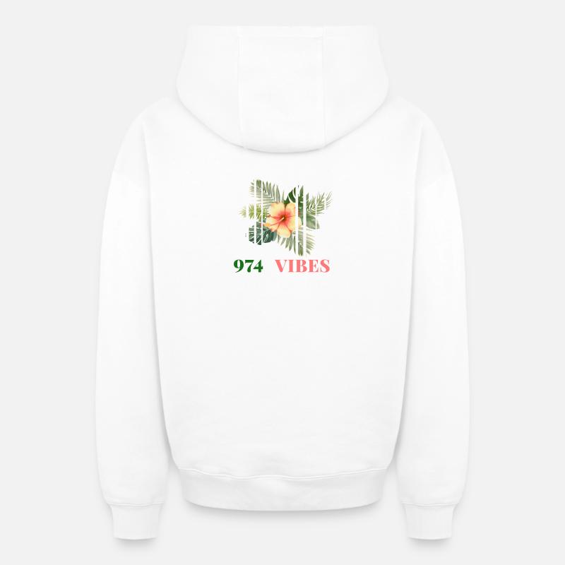 Hibiscus Tropical 974 Vibes - Sweat à capuche unisexe zippé oversize épais SPREAD - blanc