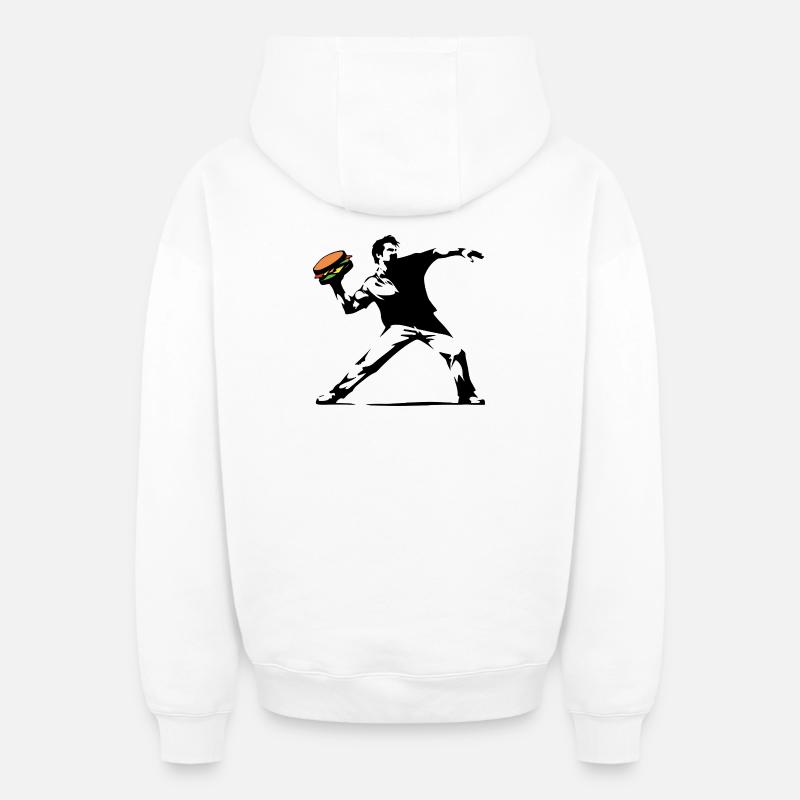 Hamburger Pop Art Burst - Sweat à capuche unisexe zippé oversize épais SPREAD - blanc