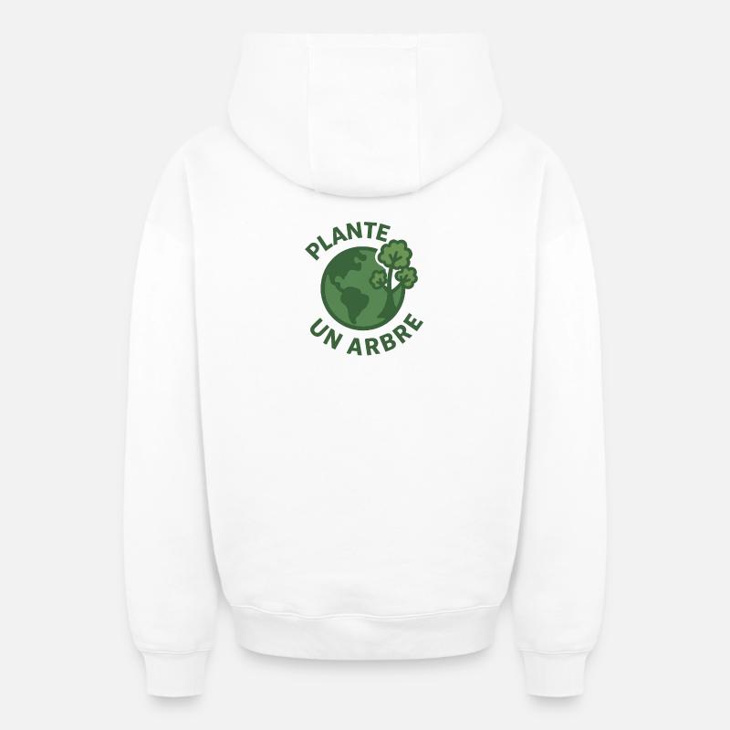 Planète Un Arbre Éco Design - Sweat à capuche unisexe zippé oversize épais SPREAD - blanc