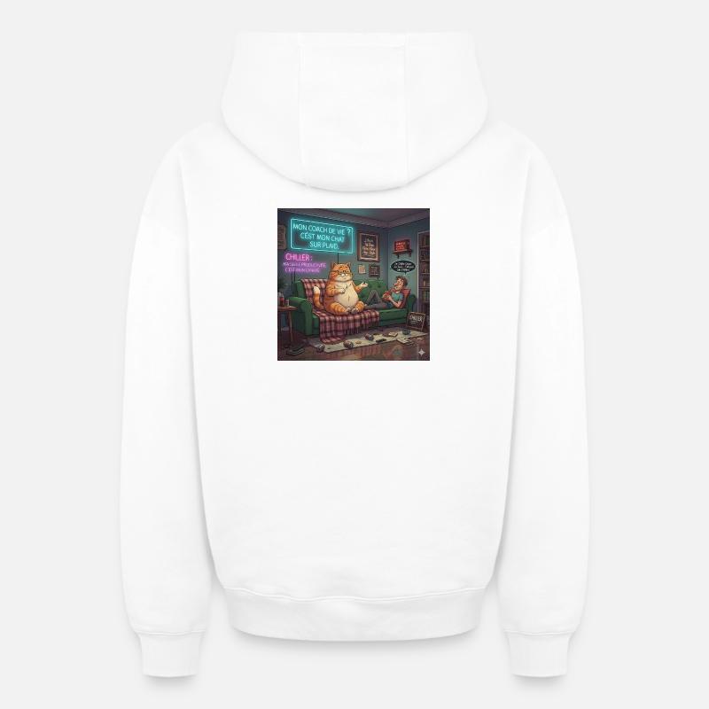 Chat Chill Sur Plaid Neon - Sweat à capuche unisexe zippé oversize épais SPREAD - blanc