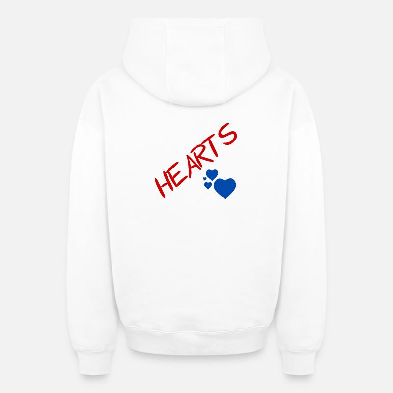 Coeurs bleus et lettres rouges - Sweat à capuche unisexe zippé oversize épais SPREAD - blanc