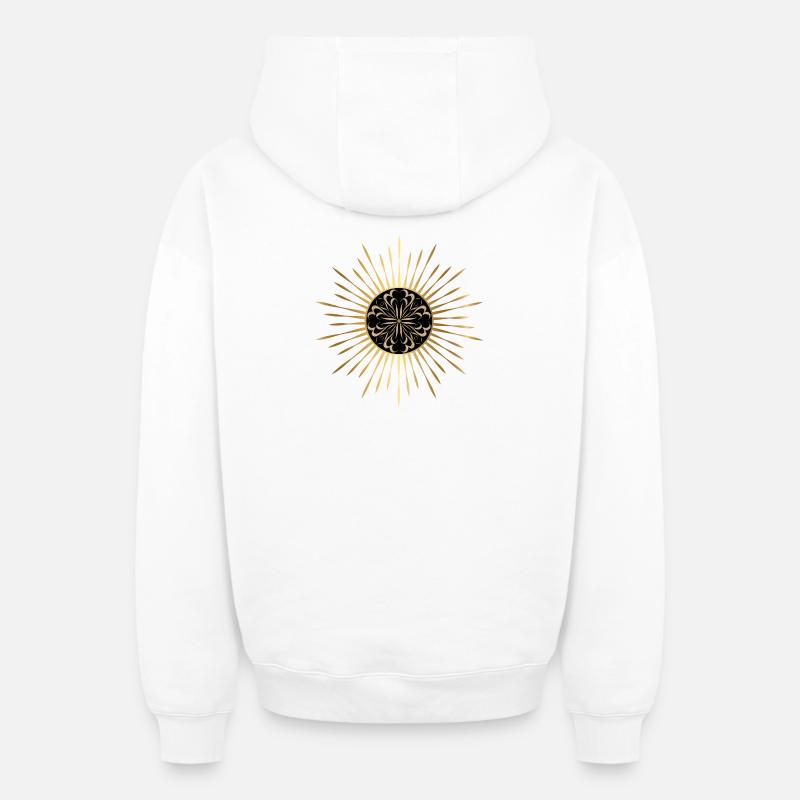 Soleil doré mandala - Sweat à capuche unisexe zippé oversize épais SPREAD - blanc