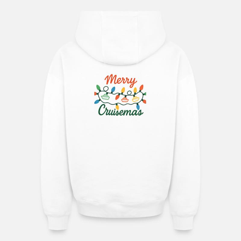 Joyeuse croisière Lumières de Noël - Sweat à capuche unisexe zippé oversize épais SPREAD - blanc