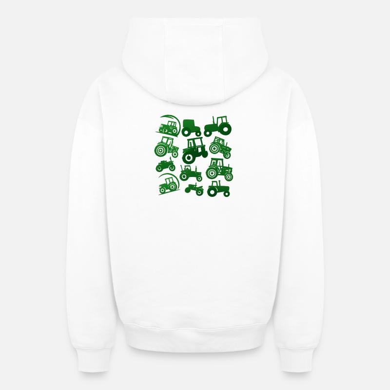 Tracteurs verts en silhouettes - Sweat à capuche unisexe zippé oversize épais SPREAD - blanc