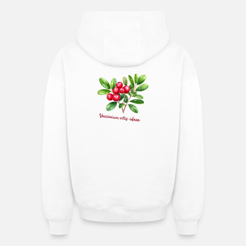 Vaccinium vitis-idaea – aquarelle botanique - Sweat à capuche unisexe zippé oversize épais SPREAD - blanc