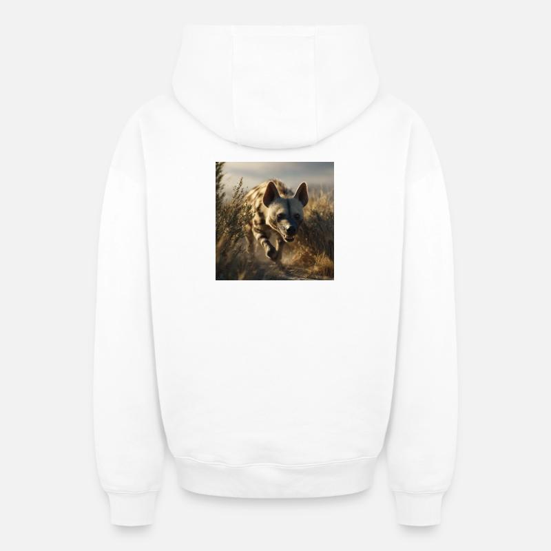 Hyène rayée dans le désert - Sweat à capuche unisexe zippé oversize épais SPREAD - blanc