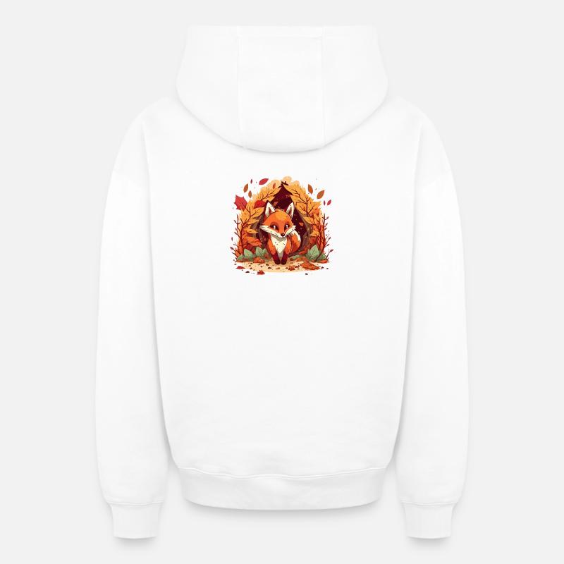 Herbstfuchs im Blätterkreis - Oversized Heavyweight Unisex Zip Hoodie - Weiß