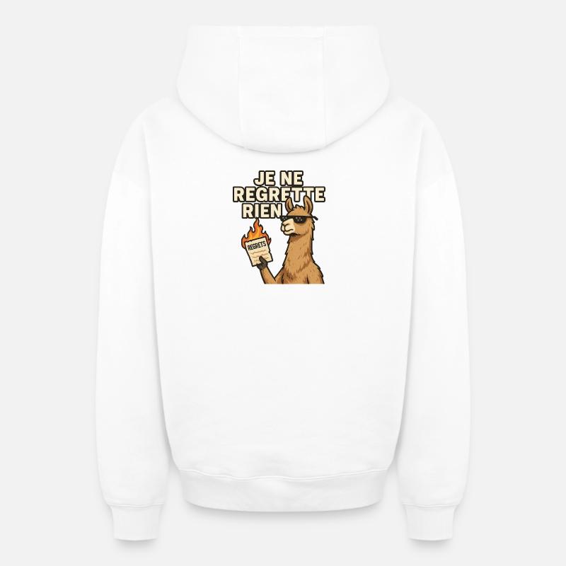 Lama rebel Je ne regrette rien - Sweat à capuche unisexe zippé oversize épais SPREAD - blanc
