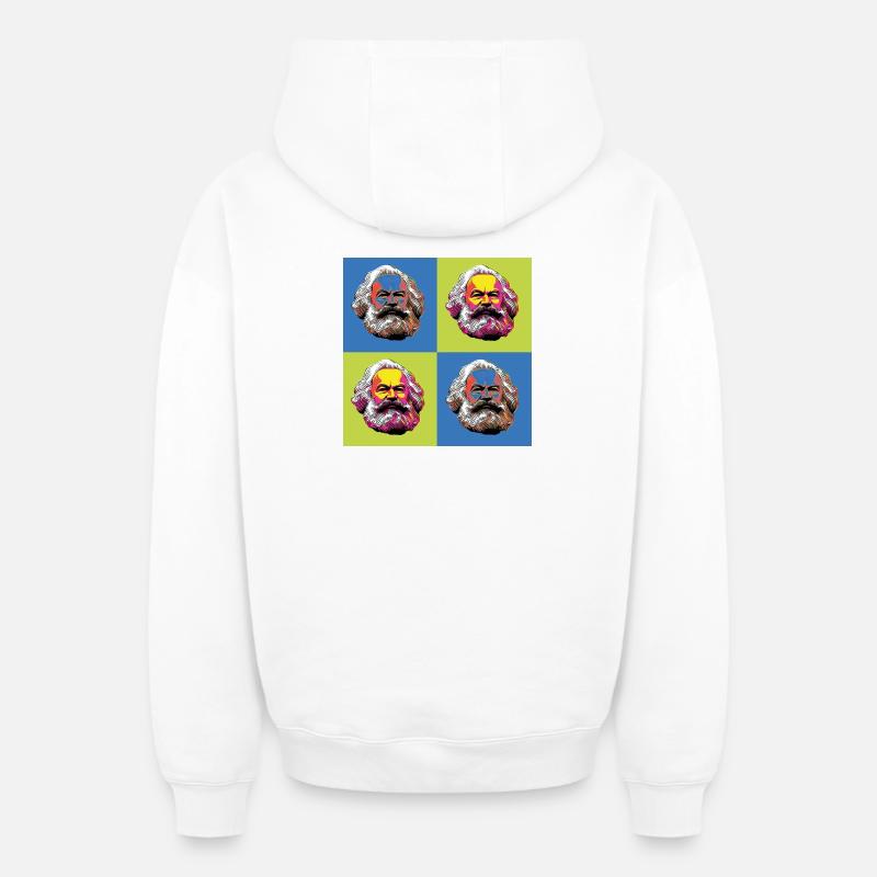 Karl Marx & Communisme & Communiste - Sweat à capuche unisexe zippé oversize épais SPREAD - blanc