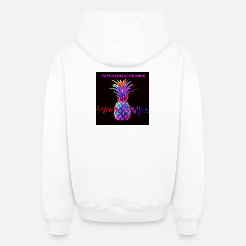 Imprimé néon psychédélique d’ananas - Sweat à capuche unisexe zippé oversize épais SPREAD - blanc