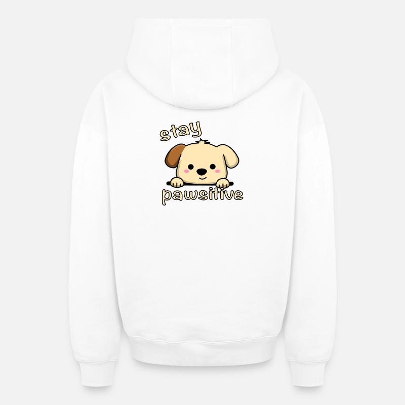 Restez Pawsitive - Sweat à capuche unisexe zippé oversize épais SPREAD - blanc
