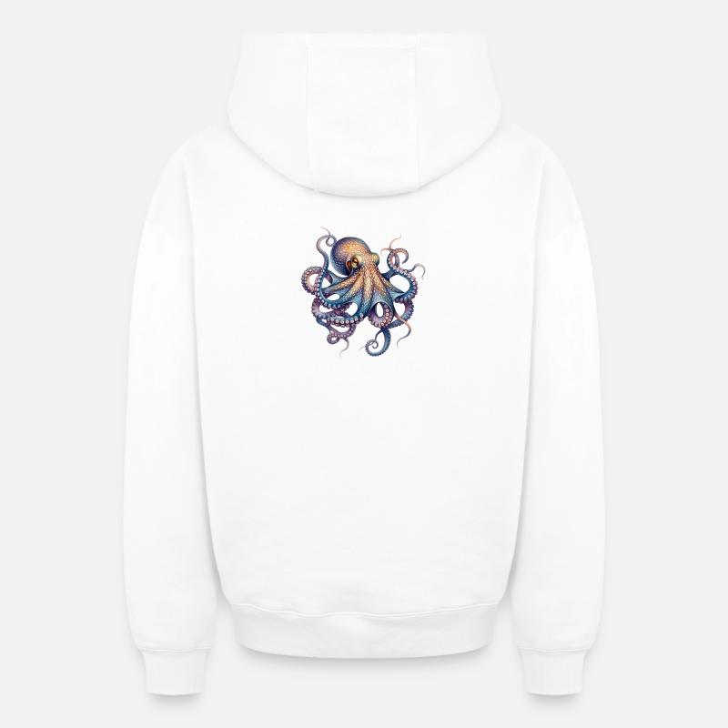Impression de poulpe à l’encre - Sweat à capuche unisexe zippé oversize épais SPREAD - blanc