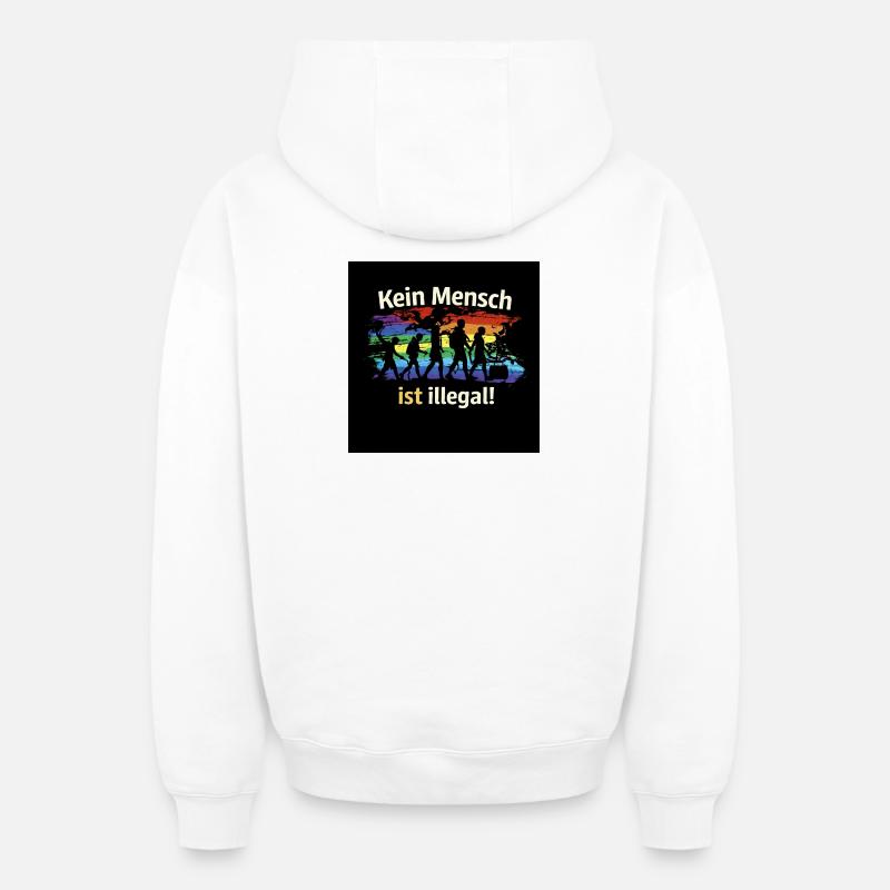 Personne n’est illégal - Sweat à capuche unisexe zippé oversize épais SPREAD - blanc