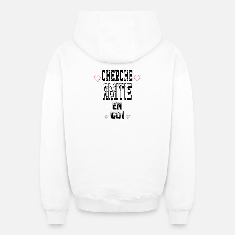 Cherche Amitié en CDI - Sweat à capuche unisexe zippé oversize épais SPREAD - blanc