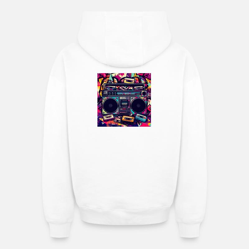 Boombox Graffiti Neon Retro - Sweat à capuche unisexe zippé oversize épais SPREAD - blanc