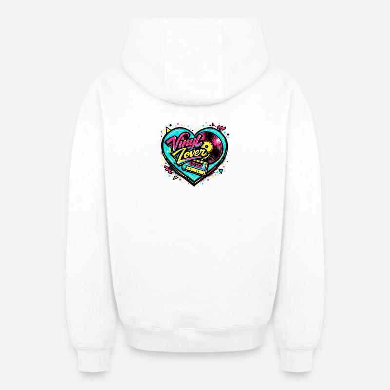 Vinyl Heart Neon - Sweat à capuche unisexe zippé oversize épais SPREAD - blanc