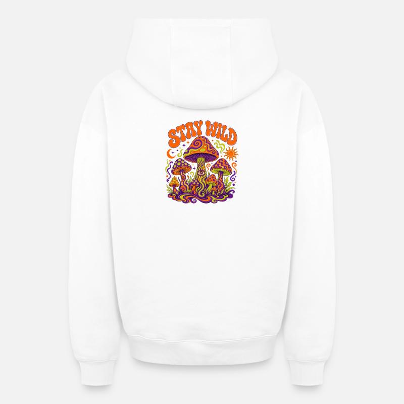 Psychédélie Stay Wild Mushroom - Sweat à capuche unisexe zippé oversize épais SPREAD - blanc