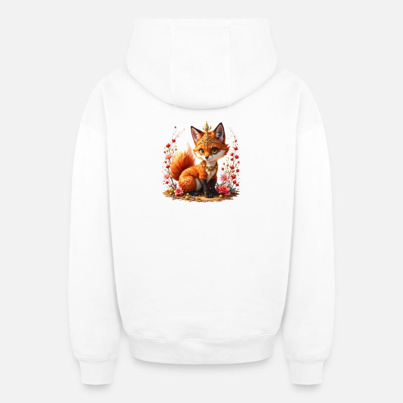 Bijoux floraux Fox - Sweat à capuche unisexe zippé oversize épais SPREAD - blanc