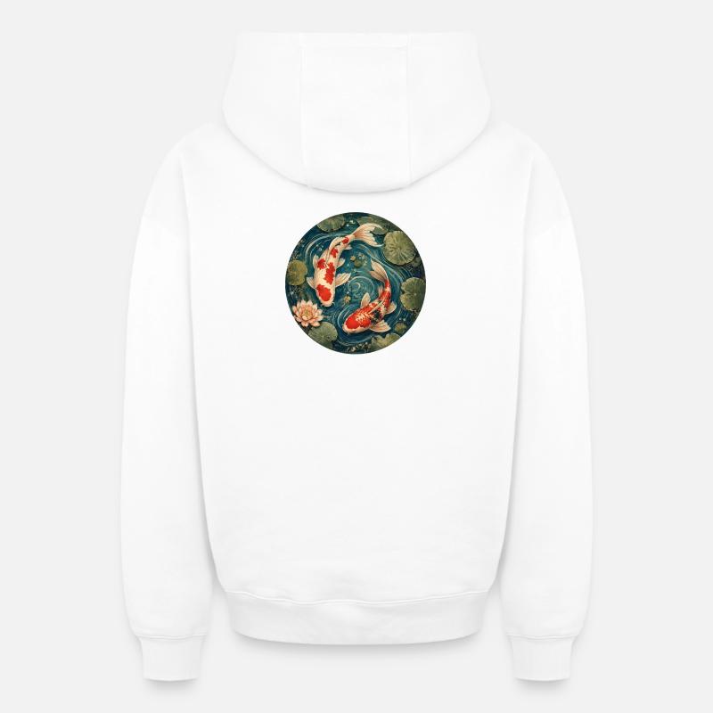 Étang Koi - Sweat à capuche unisexe zippé oversize épais SPREAD - blanc