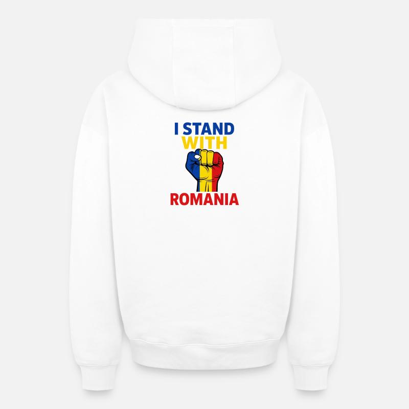 Je soutiens la Roumanie - Sweat à capuche unisexe zippé oversize épais SPREAD - blanc