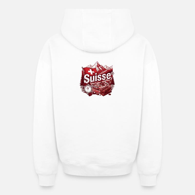 Suisse Suisse Suisse  - Sweat à capuche unisexe zippé oversize épais SPREAD - blanc