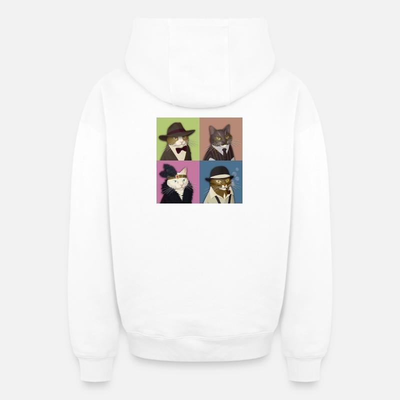 Dapper Cats Quartet - Sweat à capuche unisexe zippé oversize épais SPREAD - blanc